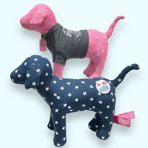VICTORIA’S SECRET PINK Plush Dogs Set of Two (2) Blue and Pink Pups